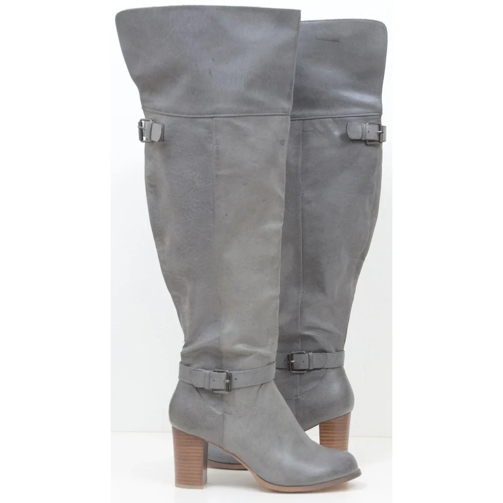 Torrid Women's 10 WIDE Grey OTK Pirate Heeled Knee Boots Vegan Leather Goth Sexy